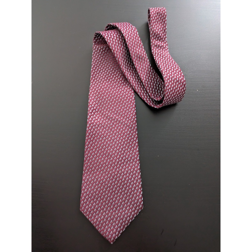 Jones New York Tie Necktie Silk Gray Red Geometric USA Made‎